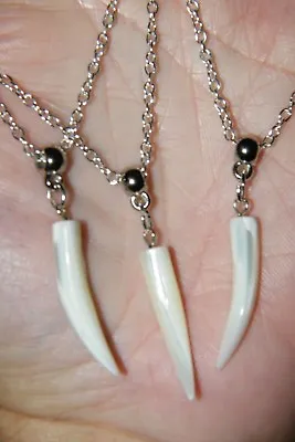 Lot 3 Tooth Necklaces Horn Teeth Mother Of Pearl Sea Shell 22  Silver Chain NEW! • £12.50