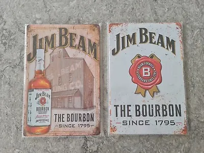 $22.99 • Buy JIM BEAM X 2 Rustic Metal Sign Vintage Tin Shed Garage  Bar Man Cave Wall Plaque
