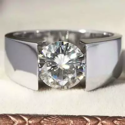 2.50 Ct Round Cut Moissanite Men's Solitaire Wedding Ring Solid 14K White Gold  • $268.21