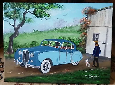 Fine Oil Painting - Vintage Car Jaguar 1950 Signed By Mal Burton 12x16  • £62.50
