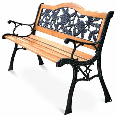 Patio Park Garden Bench Porch Path Chair Furniture Cast Iron Hardwood New • $109.99