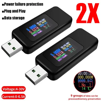 2x Digital USB Charger 4-30V Voltage Current Tester Power Bank Capacity Detector • $19.99