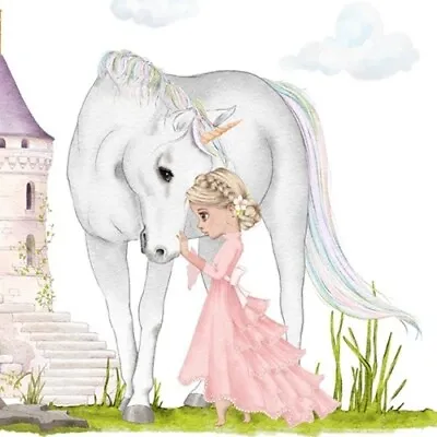 4 X Lunch Napkins/33cm/3Ply/Decoupage/Fairytale Castle/Carriage/Unicorn/Princess • £1.35