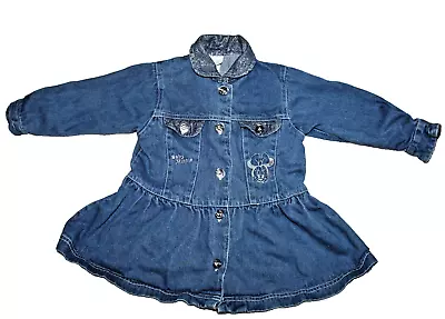 Vtg. Disney Babies Minnie Mouse Girls Toddler Denim Long Sleeve Dress Size 24-Mo • $19.95