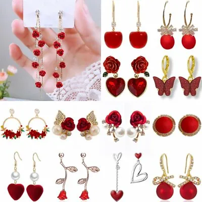 $2.15 • Buy Wholesale Red Flower Cherry Stud Earrings Drop Dangle Women Wedding Jewelry Gift