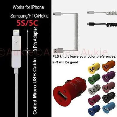 ONE USB Coiled Car Charger With Adapter For IPhone Xs/x/8/7/6S/6/Samsung • $14.93