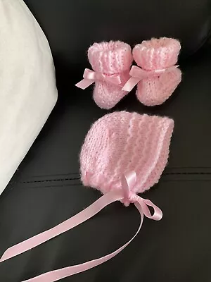 Hand Knitted Early/Tiny Baby Bonnet & Booties Outfits Premature Baby • £5.50