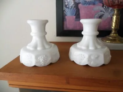 Set Of 2 Vintage Westmoreland Milk Glass Grape Paneled Candle Holders Pair VTG • $15