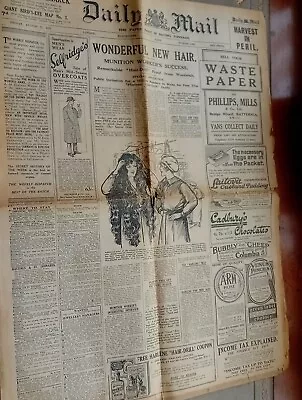 Vintage Daily Mail News Paper August 1917 • £7.94