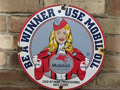 Vintage 1952 Mobiloil Motor Oil Porcelain Gas Pump Sign Mobil Mobilgas 12  • $125.33