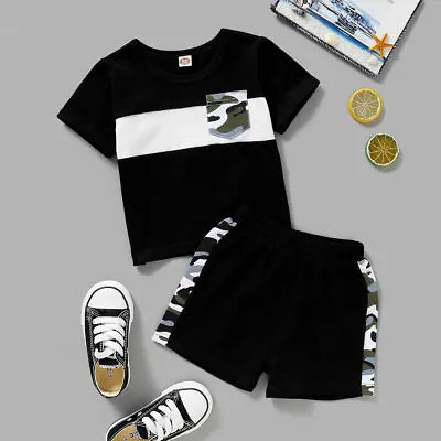 Toddler Baby Boys Cam Outfits Short Sleeve T-shirt Shorts Set Summer Clothes • $11.09