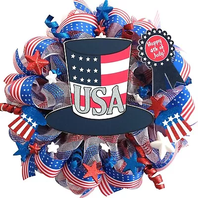 Patrioric Mesh Wreath 20inch USA  Summer Deco America 4th Of July Red White Blue • $14.99