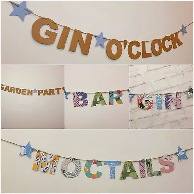 Garden Party Bunting BBQ Gin Pimms O'clock Wedding Banner Decorations • £5.49