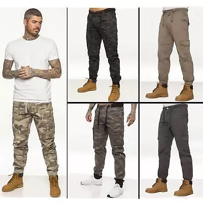 Enzo Mens Cargo Joggers Elasticated Waist Military Combat Trousers Cuffed Pants • £19.99