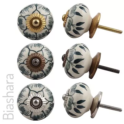 £2.60 • Buy Dark Green CERAMIC DOOR KNOBS Floral Cupboard Handles Cabinet Drawer Solid