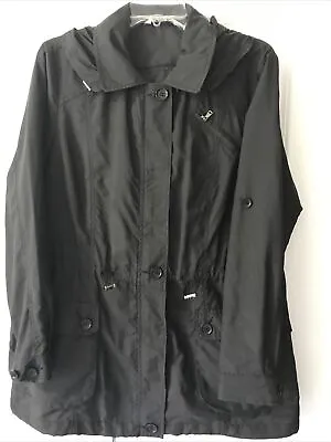 ERIN LONDON Sz Large Black Windbreaker Jacket Coat Hood Water Resistant Full Zip • $14.98