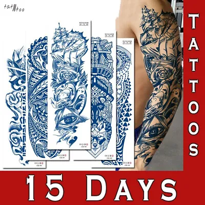 £4.19 • Buy Full Sleeve Realistic Temporary Tattoo Semi Permanent Large Tribal Ship Ornament