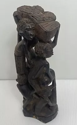 African Makonde Style Family Tree Of Life Hand Carved Dark Wood Sculpture 9.75” • $32.99