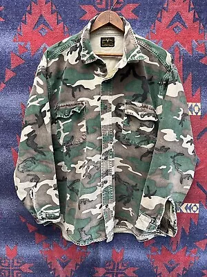 Vintage Melton Deerskin Camo Chamois Button Up Shirt XL Made In USA 80s • $24.99