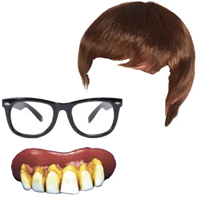 £28.98 • Buy Brown Wig Dentures Hill Billy Fake Teeth Retro & Black Frame Clear Lense Glasses