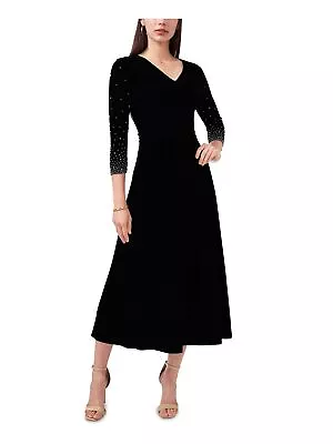 MSK Womens Black Belted Jersey Knit Pullover Unlined 3/4 Sleeve Midi Dress S • $13.89