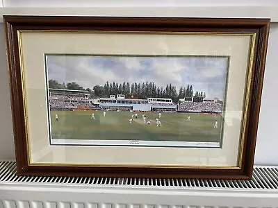£40 • Buy Terry Harrison Signed Cricket Print Of Edgbaston VGC 22” X 15” Warwickshire CCC