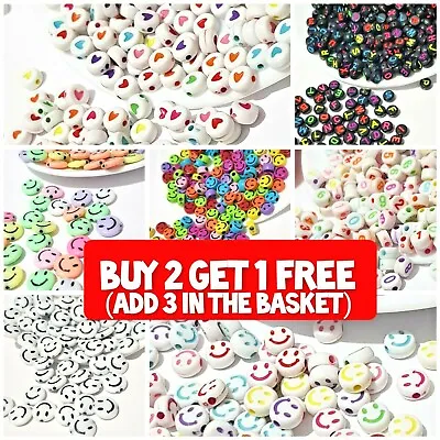 £14.99 • Buy 100 Alphabet Letter Mixed Color Beads Flat Round For Jewellery Making Xmas Gift