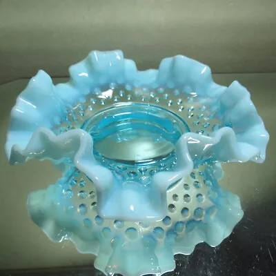 Fenton Blue Opalescent Hobnail 6  Double Crimped Bon Bon • $24