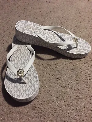 Womens Michael Kors MK Bedford Platform Flip Flops - Vanilla White Size 10 • $44.99