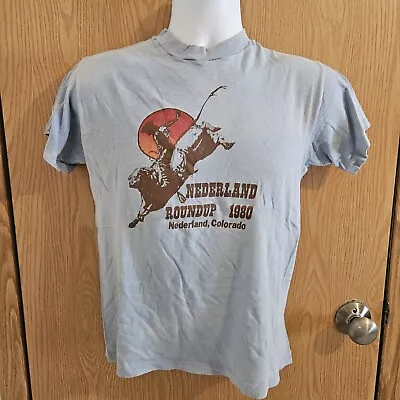 Vintage 1980 Nederland Round Up T Shirt Rodeo Nederland Colorado Size Small • $77