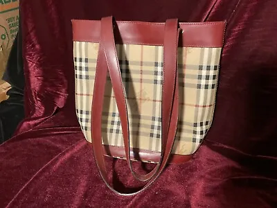 Burberry Hayward EUC Vintage Bucket Monogram Plaid Coated Canvas Leather Trim • $249.95