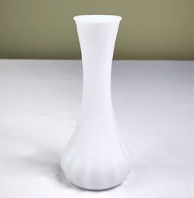 Vintage Hoosier Glass 6  White Milk Glass Bud Vase #4063A Swirl Pattern • $6.39