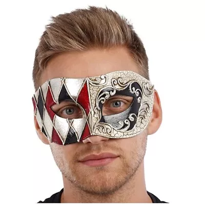 Red Black Venetian Eye Mask Masquerade Horror Fancy Dress Costume Halloween Mask • £8.99