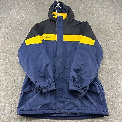 Columbia Jacket Mens XLT Blue Black Yellow Parka Hooded Fleece Lined Ski Snow • $19.95