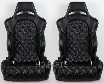 $306.89 • Buy 2 X Tanaka Black Pvc Leather Racing Seats Reclinable + Diamond Stitch Fits Vw