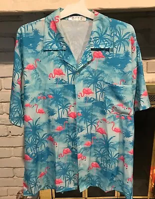 Men's Hawaiian Shirt Short Sleeve Button Down Flamingo Tropical Print Shir XL • $28.36