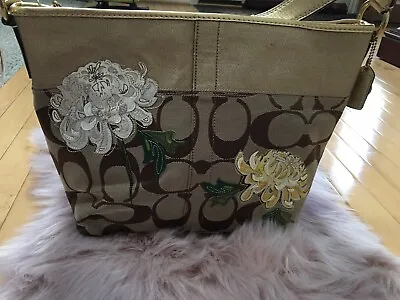 Coach Signature Floral Applique Khaki Tote Handbag Limited Edition 12200 • $80