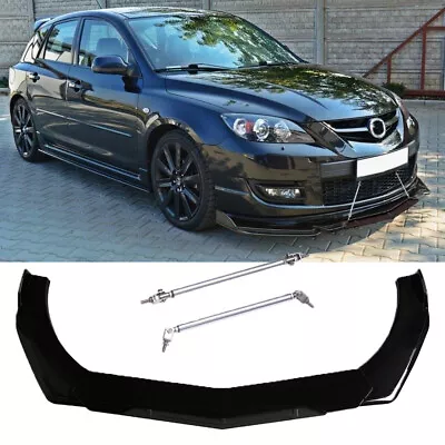 $99.03 • Buy Front Bumper Lip Splitter Gloss Black+Strut Rods For Mazda 3 Hatchback 2004-2021