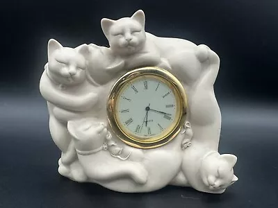 Vintage Eclipse Stone Quartz Japan Clock 5 Cats & 2 Mice Sleeping Made In Wales • $51.31