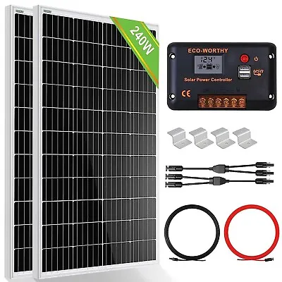 Eco-Worthy 12V / 240W Mono Solar Panel Kit Incl.  2 X 12V / 120W Panels • £195