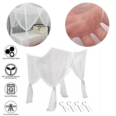 4 Corners Post Bed Canopy Curtain Mosquito Net Or Frame Single Double King White • £12.25