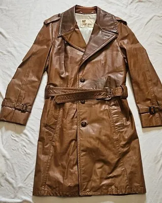 Vintage Lakeland Trench Coat Brown Leather Belted Size 40 Nice • $59