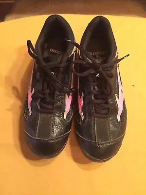 Mizuno Spike Black Youth Lace-Up Plastic Cleats Shoes Size W7.5 • $9