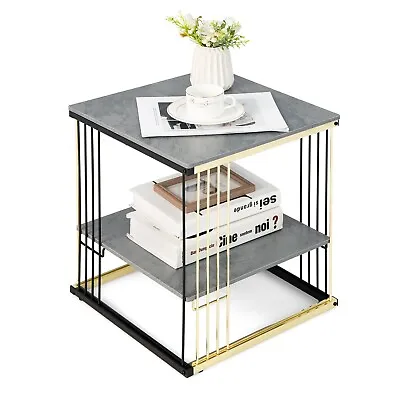 £35.99 • Buy 2-tier Side Table Modern Sofa End Table Desk Nightstand Faux Marble Tabletop