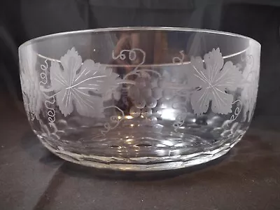 Val St Lambert Wheel Engraved Fruiting Vine Crystal Glass Large Fruit Bowl • £119.99