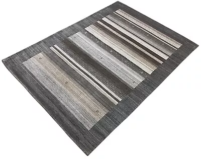 Grey Gabbeh Carpet Wool Viscose Fine Oriental Rug Hand Woven Loom Bridge • £93.91