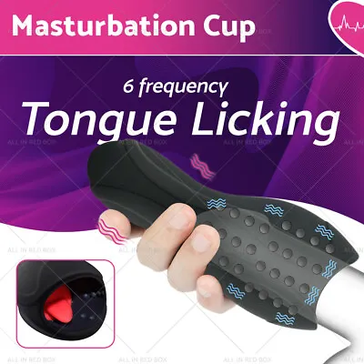 Multi-Speed Tongue Licking Glans Vibrator Masturbator Cup Blowjob Sex Toys • $21.52