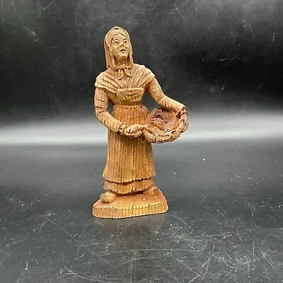 SIC Carved Wood Dutch Woman With A Basket Of Fish Figurine Made In France • $18