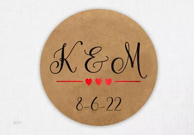 (40) Hearts Monograms Brown Kraft 2  Wedding Favor Stickers Wedding Day Labels • $9.55