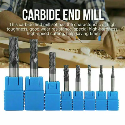 8PCS Carbide End Mill Kit Tungsten Steel Milling Cutter Tool 2-12mm 4 Flutes Set • $56.99